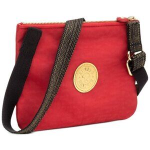 Kipling  Mai Red Gold Flower Pouch Crossbody Bag Cosmetic Case